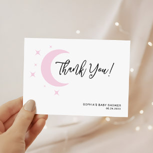 Minimalist Pink Moon and Stars Baby Girl Shower Thank You Card