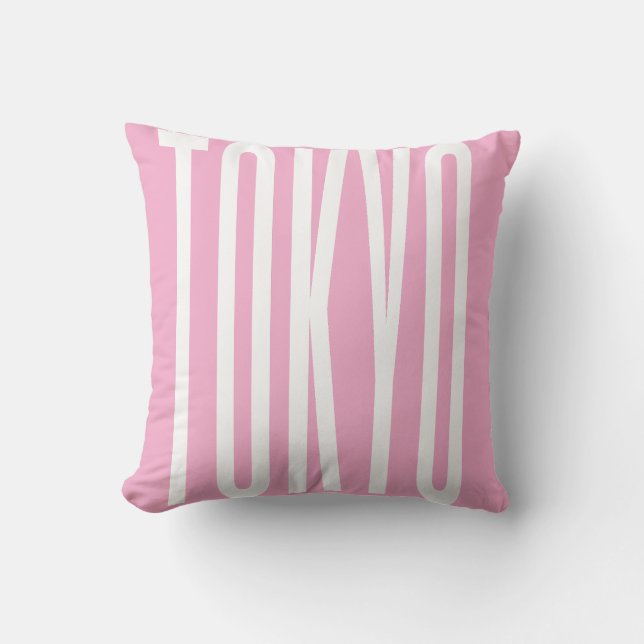 Minimalist pink pastel colours Tokyo typography Cushion (Front)