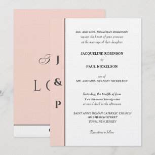 Minimalist Pink Peach White Monogram Invitation