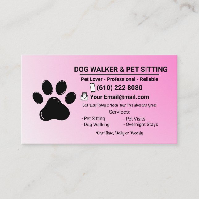 Minimalist Pink Pet Sitter Dog Walker Business Card (Front)