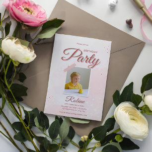 Minimalist Pink Photo Birthday Party Invitation
