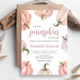 Minimalist Pink Pumpkin Fall Baby Shower Invitation