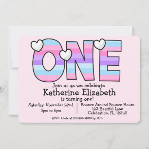 Minimalist Pink Purple Ombre First Birthday  Invitation