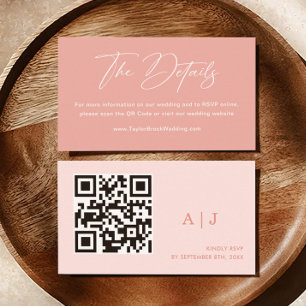Minimalist Pink QR Code Wedding RSVP Website Enclosure Card