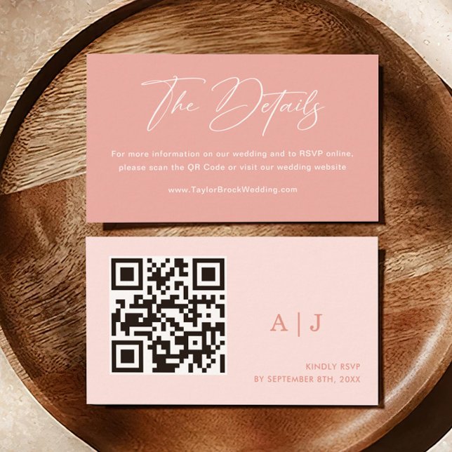 Minimalist Pink QR Code Wedding RSVP Website Enclosure Card (Creator Uploaded)