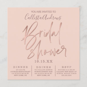 Minimalist Pink Rose Gold Typography Bridal Shower Invitation