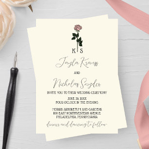 Minimalist Pink Rose Monogram Wedding Invitation
