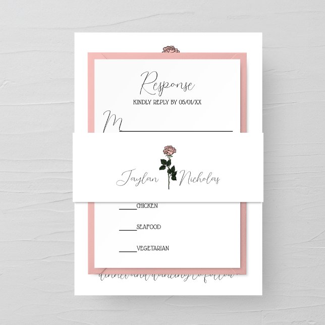 Minimalist Pink Rose Monogram Wedding Invitation Belly Band (Creator Uploaded)