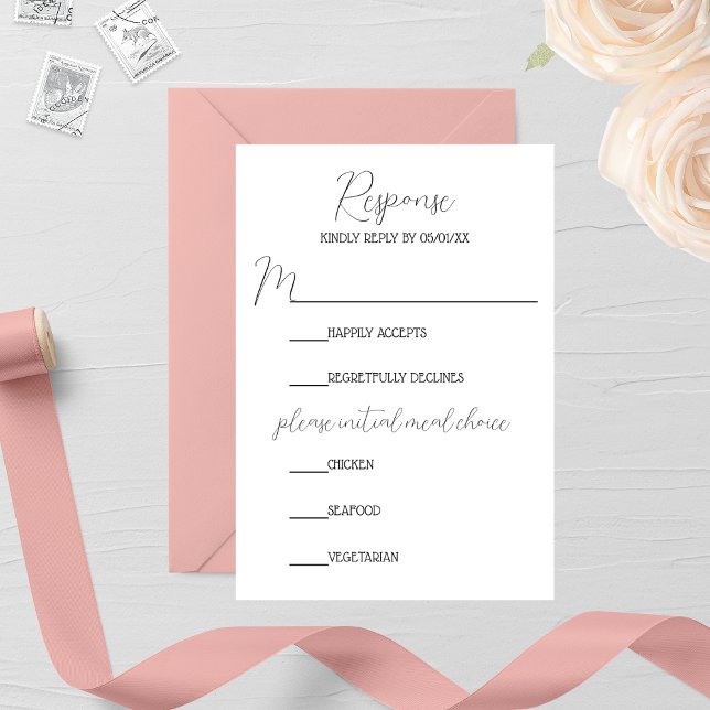 Minimalist Pink Rose Monogram Wedding RSVP Card (Creator Uploaded)