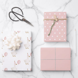 Minimalist Pink Silly Goose Kid's Birthday Wrapping Paper Sheet