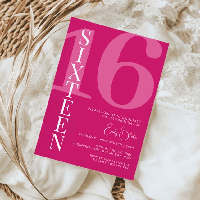 Minimalist Pink Sixteen 16th Birthday Party  Invitation (Creator Uploaded)