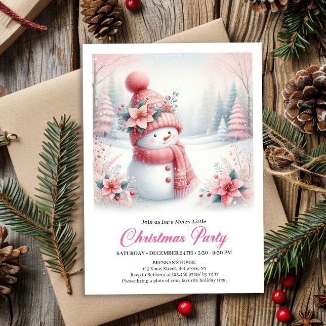 Minimalist Pink Snowman Kids Editable Digital Xmas Invitation (Minimalist Pink Snowman Kids Editable Digital Christmas Invitation

)