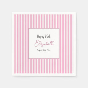 Minimalist Pink Stripes 65th Birthday Napkin