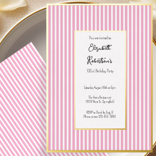 Minimalist Pink Stripes Gold 102nd Birthday