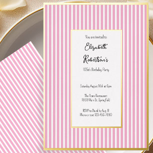 Minimalist Pink Stripes Gold 105th Birthday 