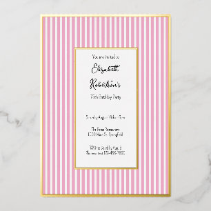 Minimalist Pink Stripes Gold 75th Birthday