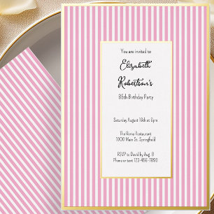 Minimalist Pink Stripes Gold 85th Birthday