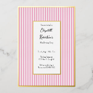 Minimalist Pink Stripes Gold 91st Birthday