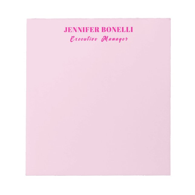 Minimalist pink trendy personalised customise name notepad (Front)