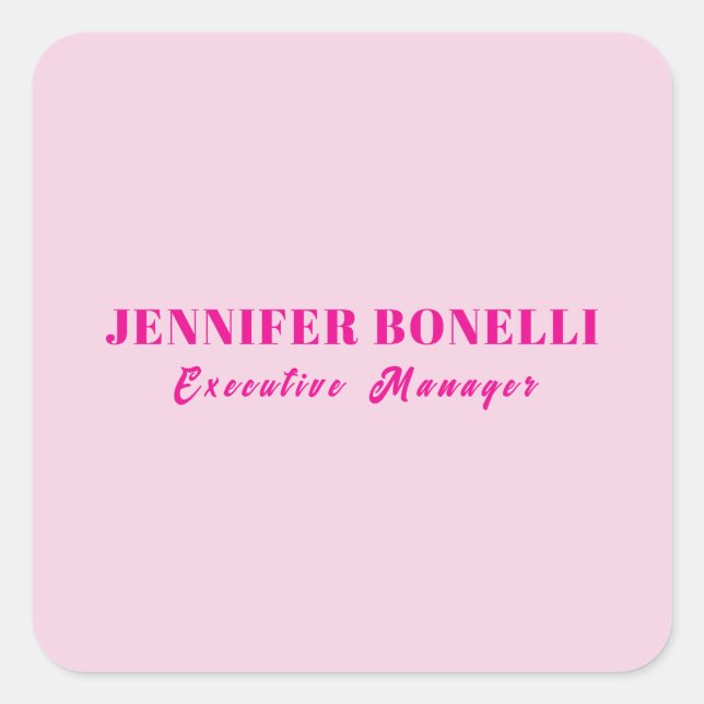 Minimalist pink trendy personalised customise name square sticker (Front)