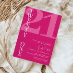 Minimalist Pink Twenty One 21st Birthday Party Invitation<br><div class="desc">This minimalist typography 21st birthday party invitation is perfect for a modern birthday party. The simple design features classic white font on pink background. Customisable in any colour. Keep the design minimal and elegant, as is, or personalise it by adding your own graphics and artwork. For more advanced customisation of...</div>