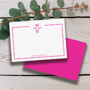 Minimalist Pink Two Border Monogram Note Card