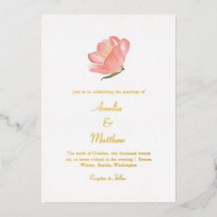 Minimalist Pink Watercolor Floral Wedding Gold