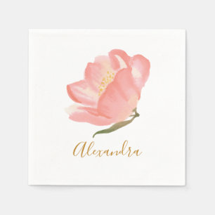 Minimalist Pink Watercolor Flower Personalised    Napkin