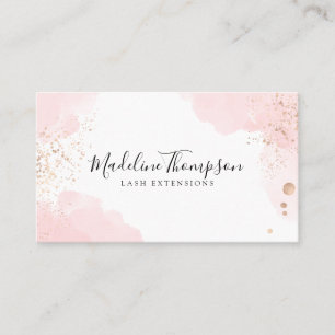 Minimalist Pink Watercolor Gold Splash Elegant Business Card