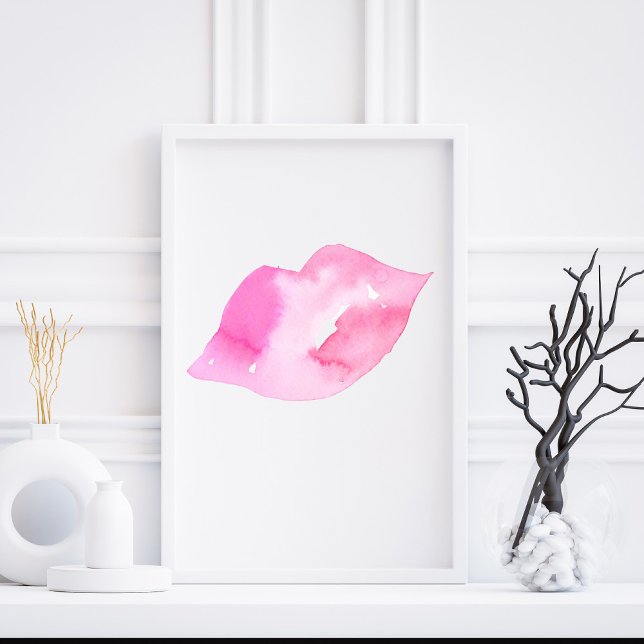 Minimalist Pink Watercolor Lips Feminine Art Poster (Creator Uploaded)