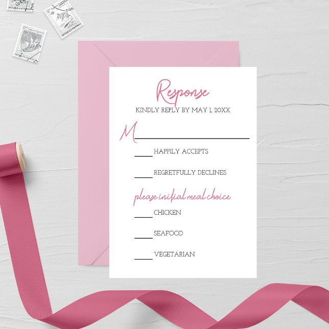 Minimalist Pink Wedding RSVP Card (Creator Uploaded)