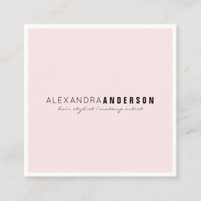 Minimalist Pink White Border Square Business Card (Front)