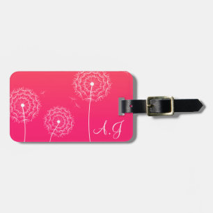 Minimalist Pink White Dandelion Flowers Name Luggage Tag