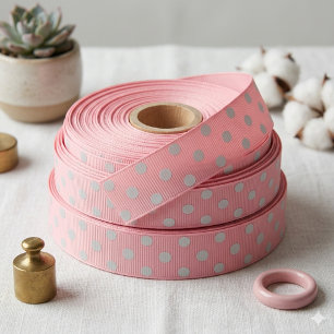 Minimalist Pink White Polka Dot Satin Ribbon