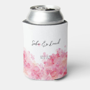 Minimalist pink wildflower wedding white can cooler