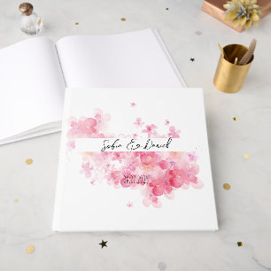 Minimalist pink wildflower wedding white guest book