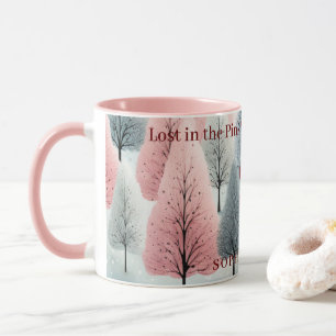 Minimalist Pink Winter Forest Wonderland Monogram Mug