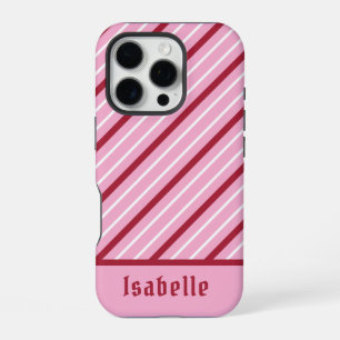 Minimalist Pink with Dark Red and White Stripes iPhone 16 Pro Case