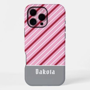 Minimalist Pink with Dark Red and White Stripes iPhone 16 Pro Max Case