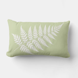 Minimalist Pistachio Green White Fern Silhouette Lumbar Cushion