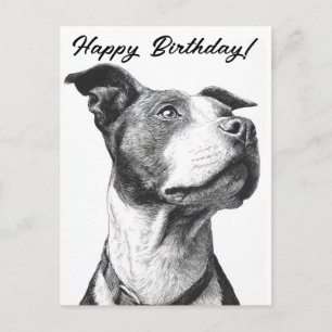 Minimalist Pitbull Black and White Birthday Card
