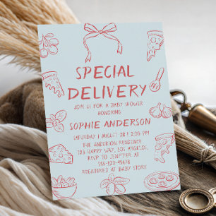 Minimalist Pizza Special Delivery Baby Shower Invitation