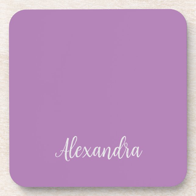 Minimalist Plain Add Name Lavender Calligraphy Coaster (Front)
