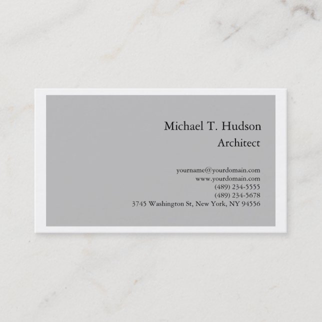Minimalist Plain Architect Classical Grey White Business Card (Front)
