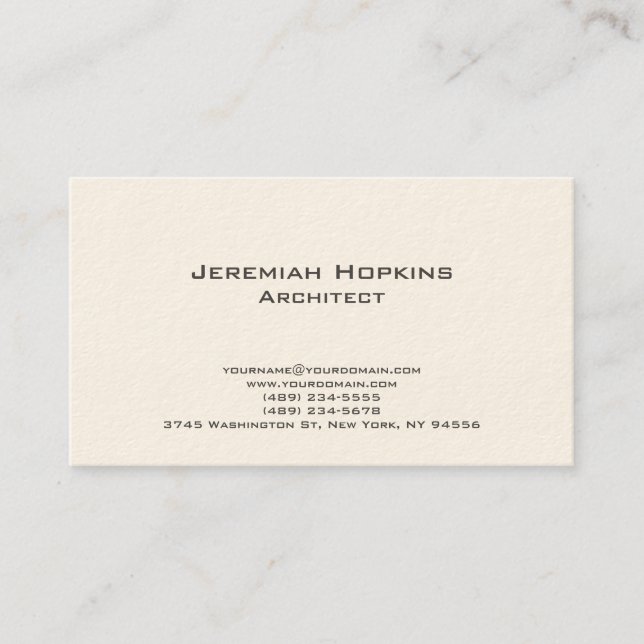 Minimalist Plain Architect Company Cream Business Card (Front)