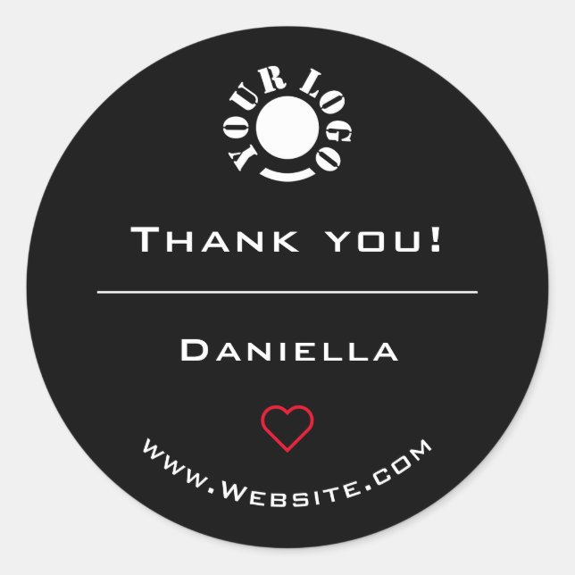 Minimalist Plain Black White Heart Thank You Logo  Classic Round Sticker (Front)