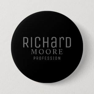 minimalist plain black white name 7.5 cm round badge