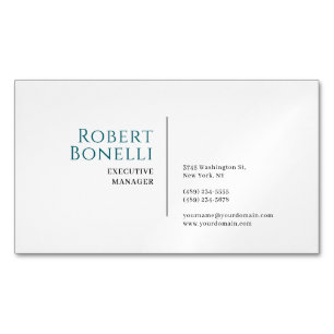 Minimalist Plain Blue & White Modern Magnetic Business Card