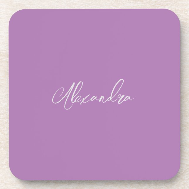 Minimalist Plain Calligraphy Own Name Lavender Coaster (Front)