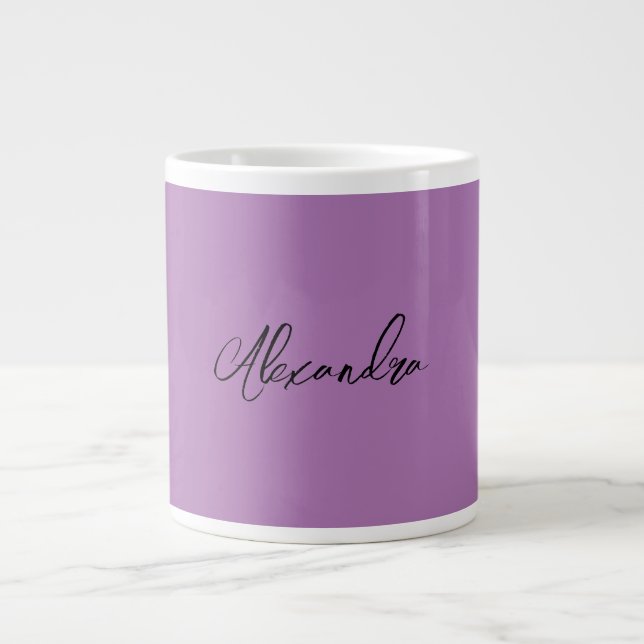 Minimalist Plain Calligraphy Own Name Lavender Large Coffee Mug (Front)